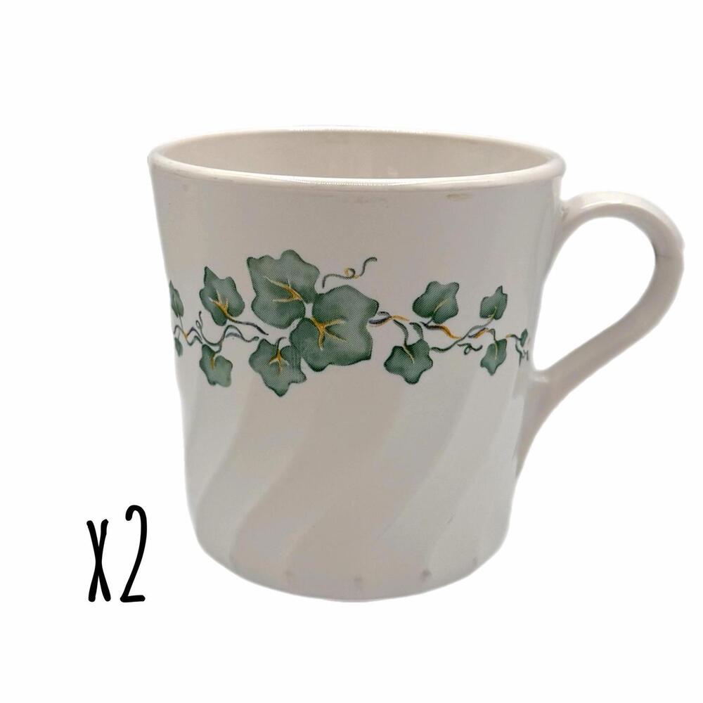 Set of 2 Vintage Corelle Callaway Green Ivy Coffee Tea Cup / Mug
